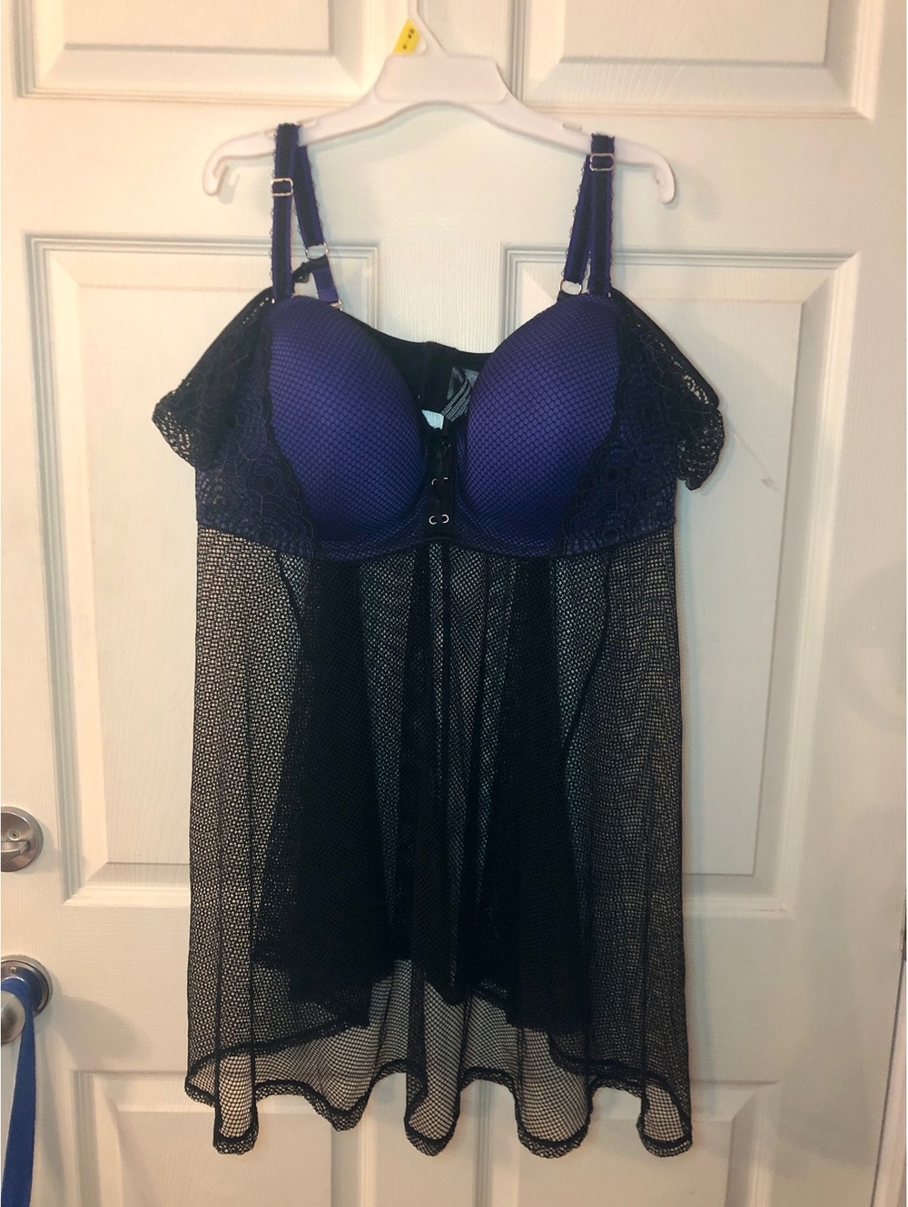 Ashley Graham PLUS SIZE Babydoll 4X UK30 EU58 Purple Mesh Underwear Lingerie